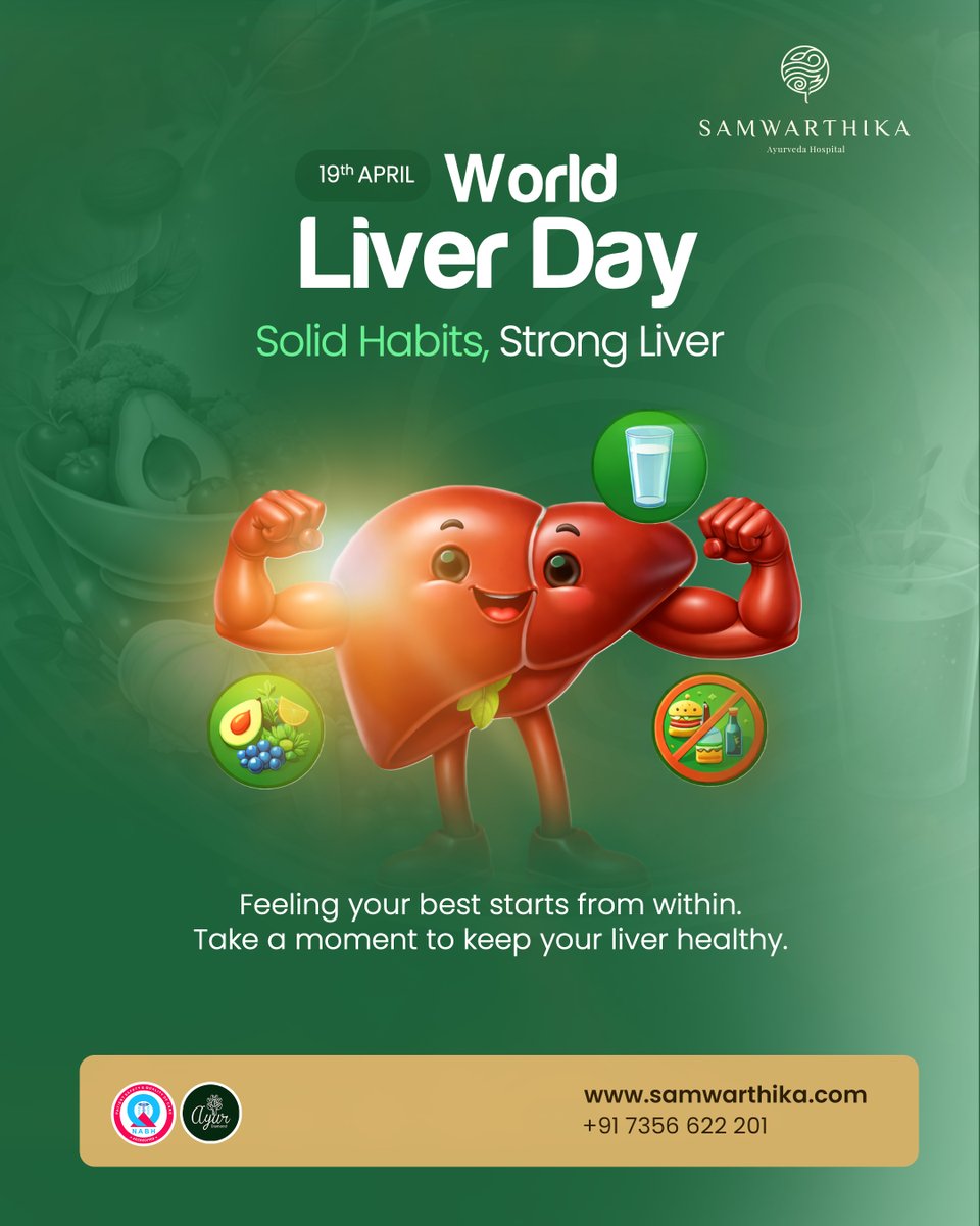 samwarthika's tweet photo. World Liver Day 

Your liver works tirelessly every day, give it the care it deserves.
Healthy habits today can lead to a stronger, healthier tomorrow. 

#WorldLiverDay #LiverHealth #HealthyHabits #WellnessJourney #AyurvedicHealing #AyurvedaHospital #SamwarthikaAyurvedaHospital https://t.co/yfjmNxFjaT