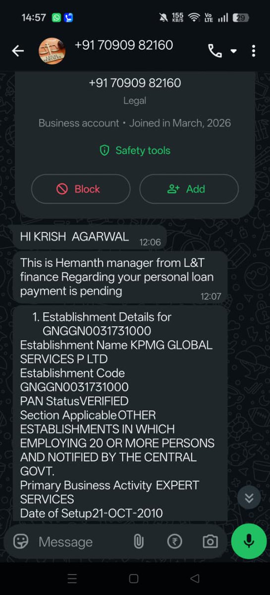 kumar_pankaj049's tweet image. Continuous harassment from L&amp;amp;T Finance recovery team via calls &amp;amp; messages from number 7090982160. This is unacceptable and a clear violation of RBI guidelines.

@LnTFinance take immediate action and stop this harassment, or I will escalate this matter legally.

#Harassment #RBI