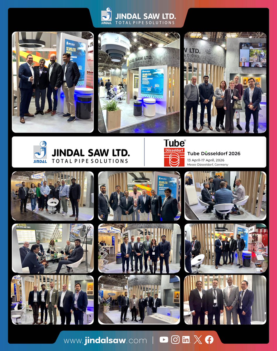 Jindal_SAW's tweet photo. A great week ends with strong engagement, meaningful conversations, and promising opportunities.
 
Thankful for the connections made and the insights shared on #TubeDusseldorf2026 
 
#JindalSAW https://t.co/5fLjmudQkP