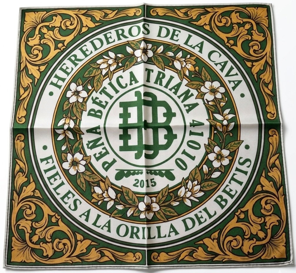 Hice este diseño para la peña <a href="/pbtriana41010/">PB Triana 41010</a> y lo han sacado en pañuelo para ser los más elegantes del Real.
Viva la Feria y el Real Betis Balompié 💚