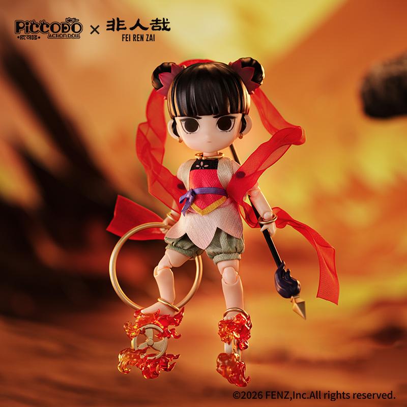 PiCCODOEN's tweet photo. Feirenzai Nezha returns in his iconic Red Ribbon Ver., now brought to life as an adorable 1/12-scale dress-up action doll. Pre-orders open on Apr 13, 2026, with a bonus magnetic lotus headpiece available during the pre-order period.

The set includes the doll body, outfit, and signature accessories, featuring costume pieces such as the dudou, jacket, shorts, belt, and his iconic Red Ribbon, along with the Fire-Tipped Spear, Universe Ring, and Wind Fire Wheels, plus multiple interchangeable hands and face plates. A special flying display stand is also included for dynamic airborne poses. @feirenzai_OS 

#piccodo #feirenzai #nezha