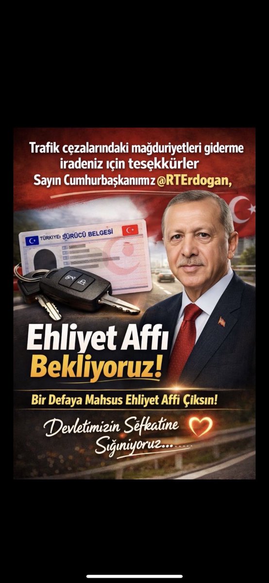 #ŞoföreAf
Geçmiş geçmişte kaldı hatamızı kabul ediyoruz.Yarınlar için ailemiz için
<a href="/RTErdogan/">Recep Tayyip Erdoğan</a> 
<a href="/dbdevletbahceli/">Devlet Bahçeli</a> 
<a href="/TBMMresmi/">TBMM</a> 
<a href="/herkesicinCHP/">CHP 🇹🇷</a> 
<a href="/suleymansoylu/">Süleyman Soylu</a>