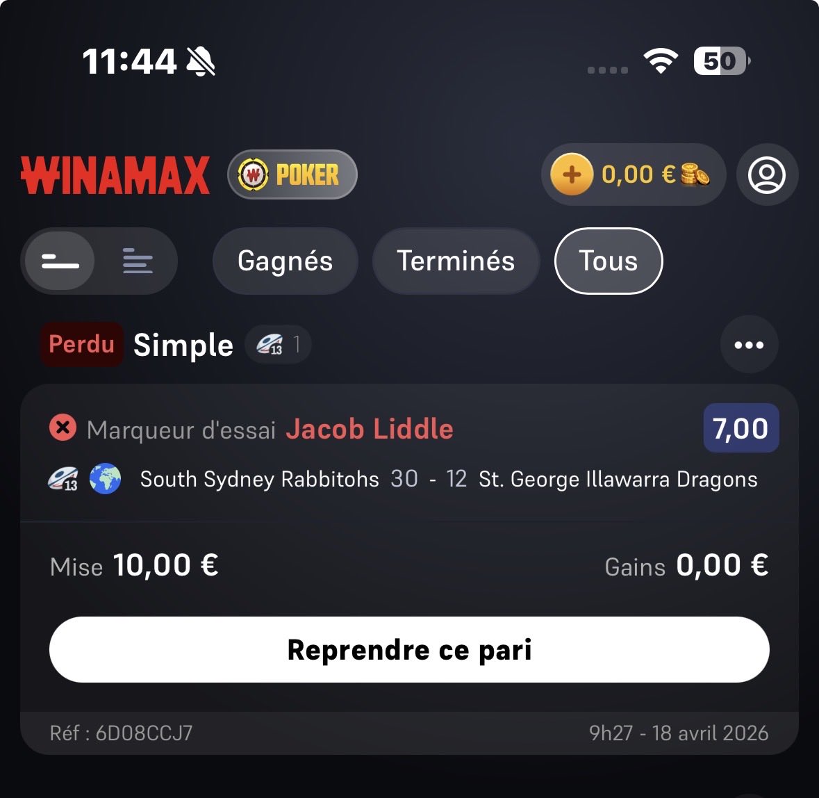 Thomas_frct's tweet photo. Salut @WinamaxSport il n’a pas jouer, annoncé out avant le match pourquoi vous ne le remboursez pas ? https://t.co/s1qZK6UuBP
