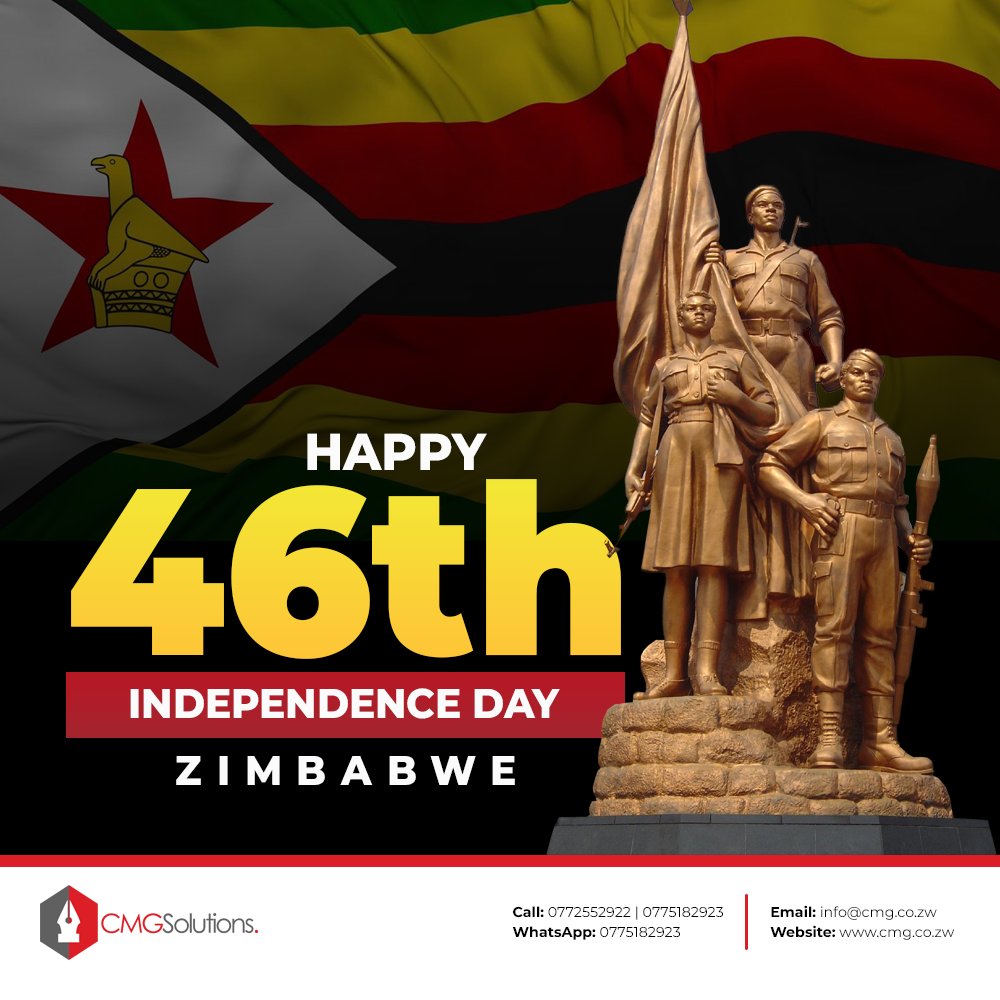 CMGSol's tweet photo. At CMG Solutions, we’re proud to drive progress and create solutions for a stronger Zimbabwe.

Happy Independence Day!
#ZimbabweIndependenceDay #CMGSolutions #Innovation #BuildingZimbabwe https://t.co/1BzssjmfqB