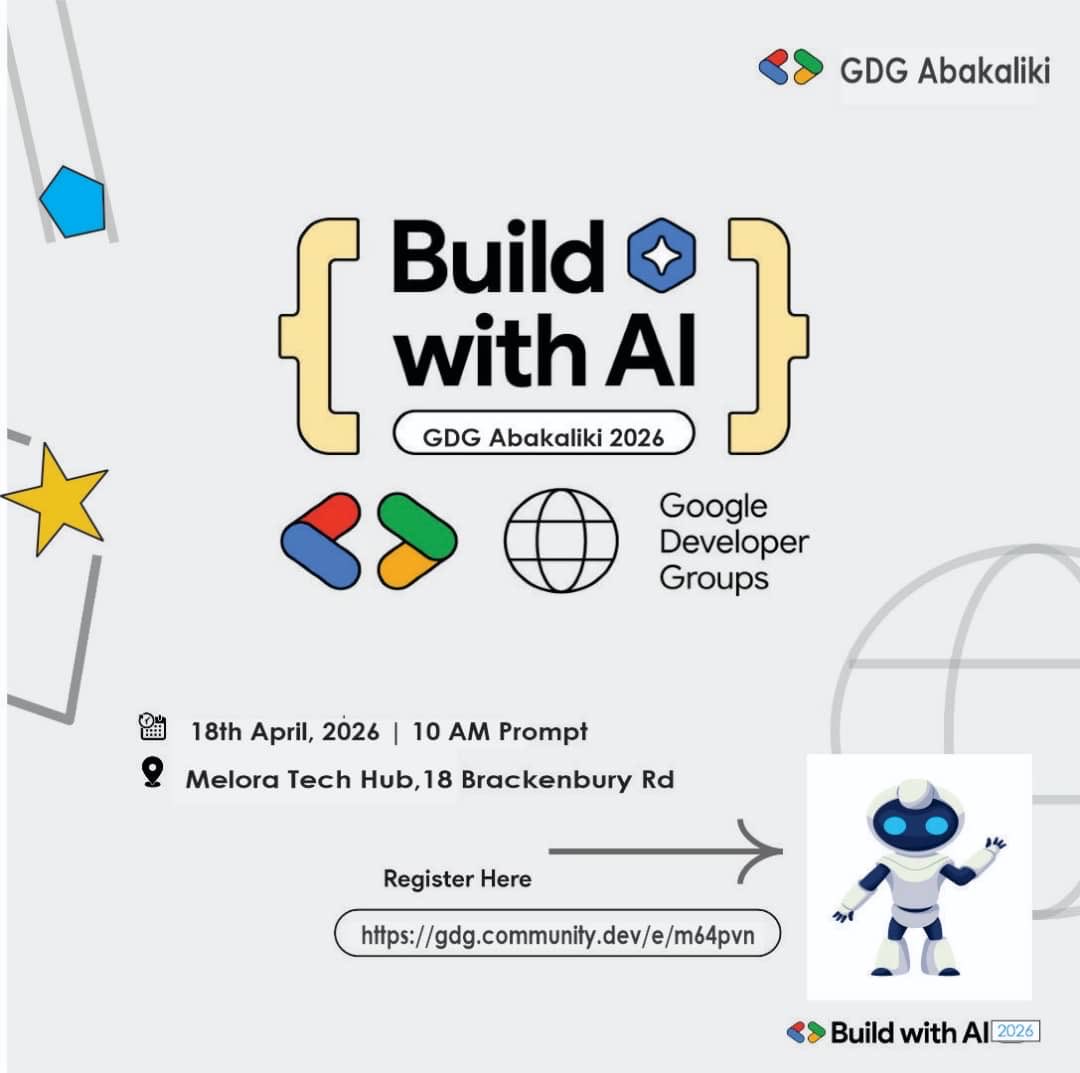 MavisBeee's tweet image. We are live 

Let’s learn to build with AI.

📅 18/04/26
⏰ 10:00 AM
📍 Melora TechHub, Abakaliki
🎟️ gdg.community.dev/e/m64pvn⁠�

#AI #GDG @GDGAbakaliki