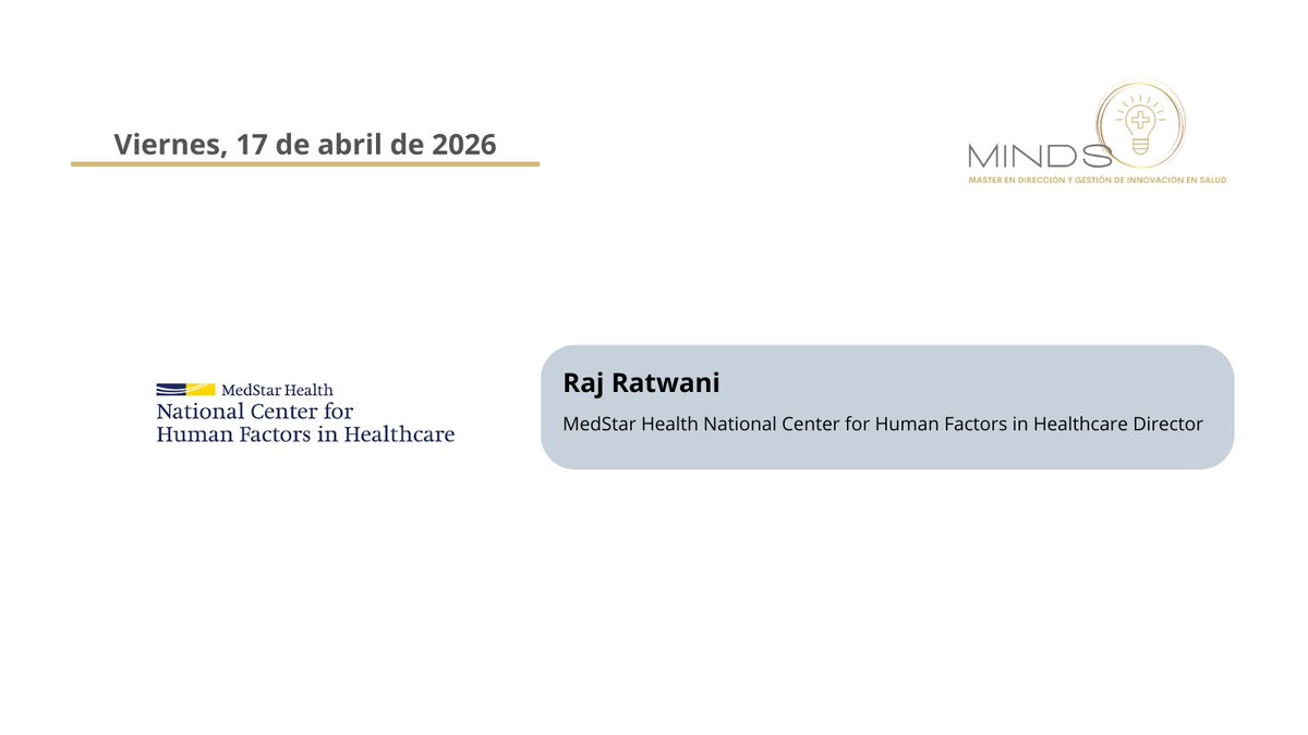 MINDS_Master_'s tweet photo. Ayer viernes en MINDS 

🗣️ Raj Ratwani, Director del centro nacional de factor humano en salud @MedStarHealth , nos presenta el modelo de innovación de Medstar 

👉 ¿Cómo debemos modificar nuestra actividad para prevenir el error humano en el entorno sanitario? https://t.co/dHjmTbzhk7