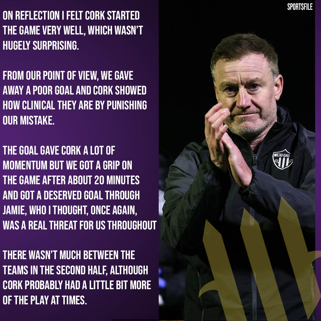 WexfordFC's tweet photo. 💬The debrief from manager Stephen Elliott after a creditable performance away to Cork City!

⏭ We are back at home next Friday night to host Cobh Ramblers at Ferrycarrig Park! https://t.co/t6gk8t0IqY