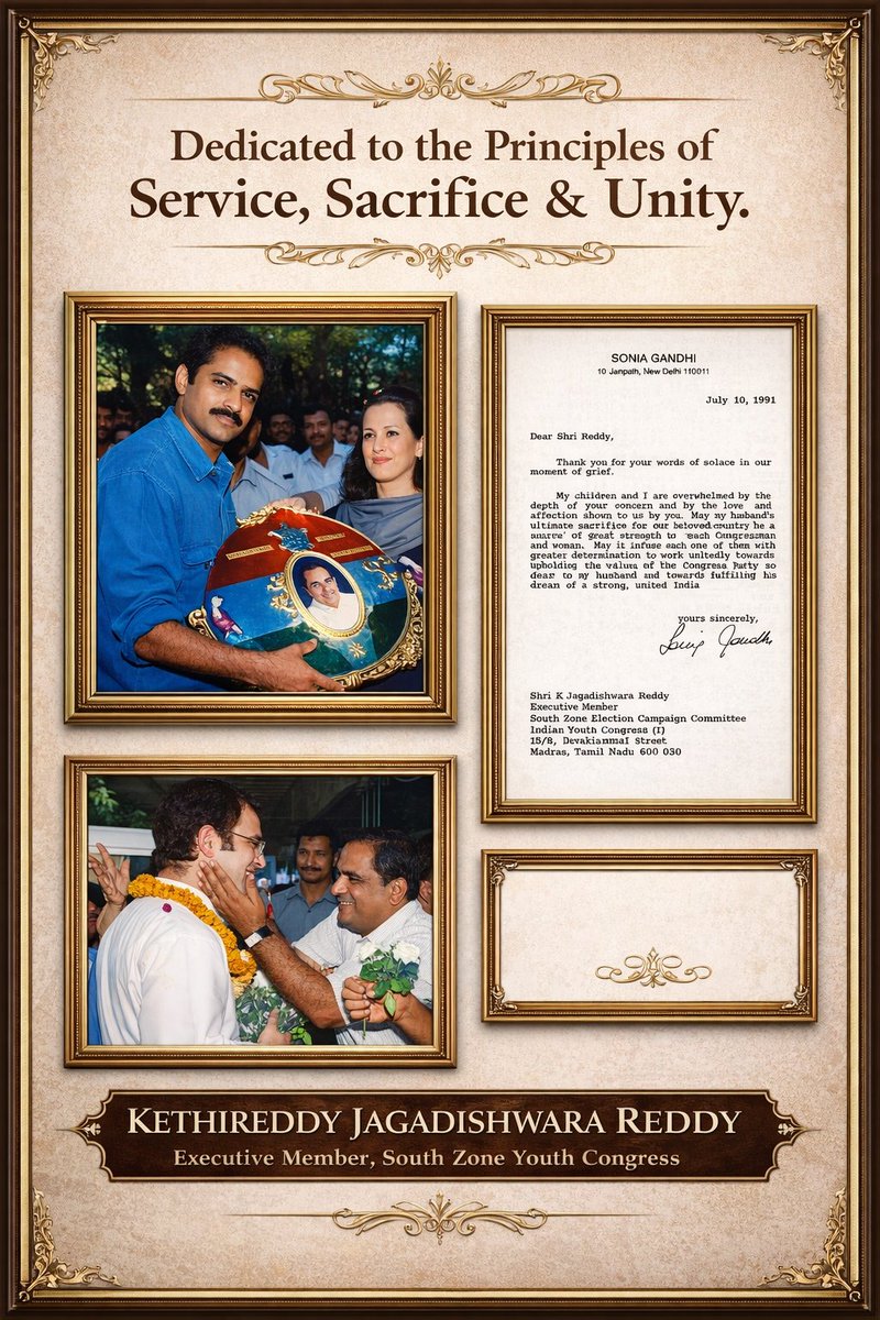 kethireddyjagad's tweet image. Yesterday’s memories reminded me that true leadership is not power,it is service, sacrifice, and values that inspire generations
#Leadership #Service #Sacrifice #Legacy #RahulGandhi #SoniaGandhi #KethireddyJagadishwaraReddy @priyankagandhi @RahulGandhi @cnnbrk @BBCIndia @PTI_News
