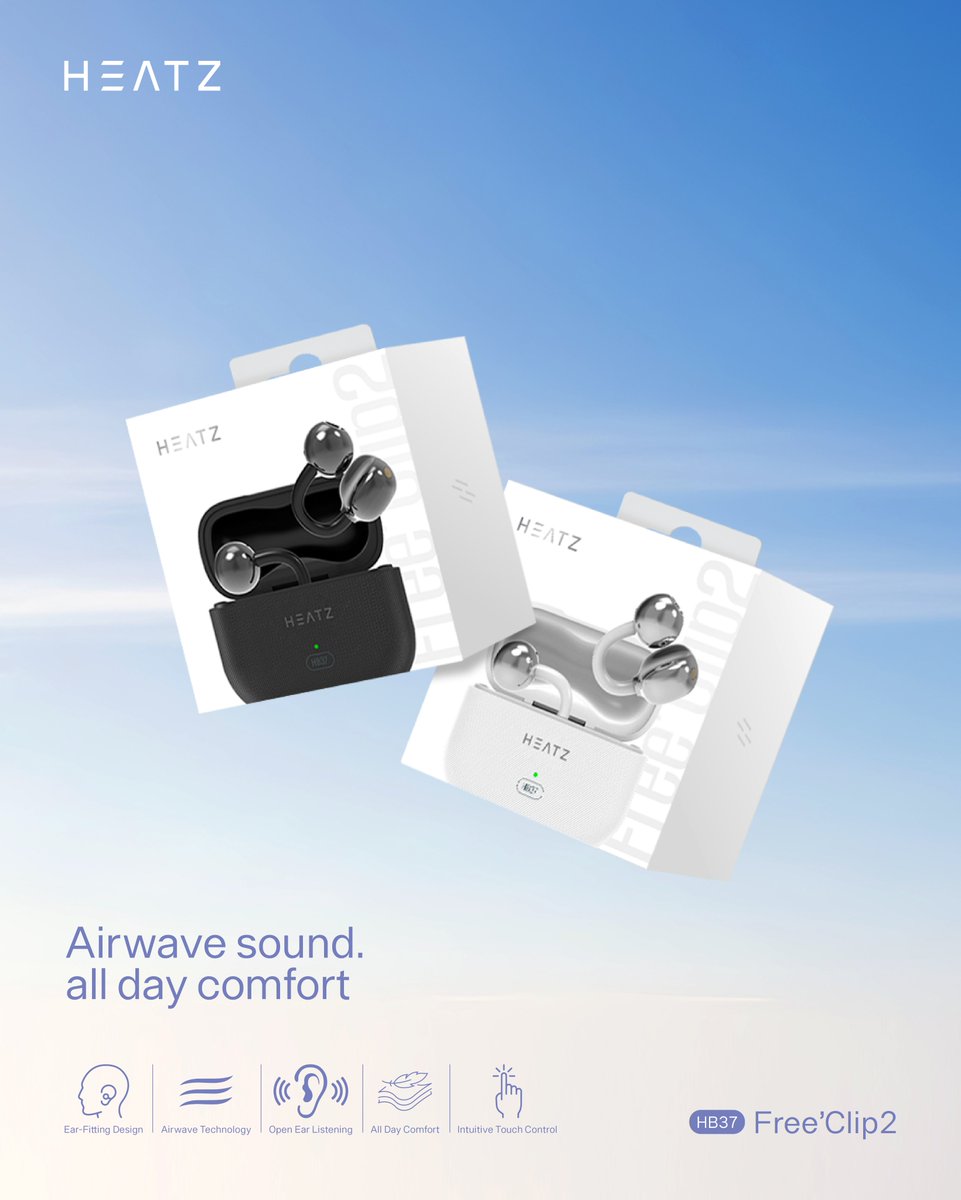 HeatzStore's tweet image. Work, walk, unwind with Heatz FreeClip 2, all day comfort! Airwave tech, ear-fitting design, and intuitive controls keep it simple. Clip in and go.

#Heatz #FreeBuds #WirelessAudio #OpenEar #Gadgets