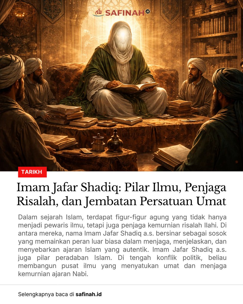 Imam Jafar Shadiq: Pilar Ilmu, Penjaga Risalah, dan Jembatan Persatuan Umat

Imam Jafar Shadiq a.s. bukan hanya pewaris ilmu Ahlulbait, tetapi juga pilar peradaban Islam. Di tengah konflik politik, beliau membangun pusat ilmu yang menyatukan umat dan menjaga kemurnian ajaran Nabi