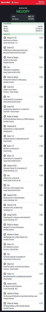 vita_tips's tweet photo. 400 and 300 odds for the day 

NEUQ9Y
MVVNBM

let's sail to Greenland 

Channel https://t.co/N0Krn98vPY 

@Ada_Daddyya @TheLockTips @BettingTipsMan https://t.co/r4811owW5z