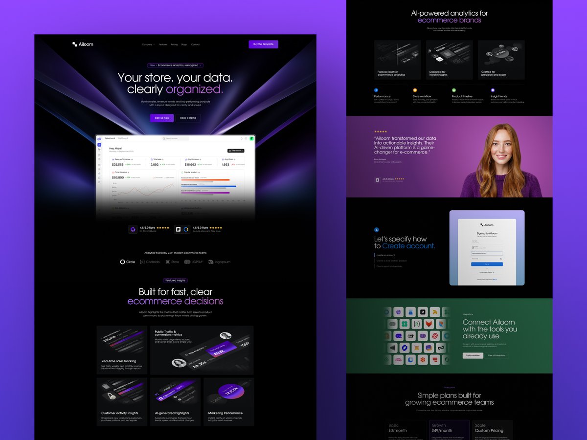 maheshflowcub's tweet photo. Most AI SaaS websites struggle with one thing:
explaining the product clearly.

That’s where good structure matters.

Templates like Ailoom are built for this —
clean layouts, strong hierarchy, and flows designed for demos, signups, and conversions.

If you’re launching an AI product,
clarity > complexity.