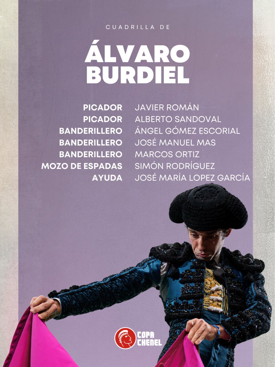 CopaChenel's tweet photo. 🤝 𝗖𝗨𝗔𝗗𝗥𝗜𝗟𝗟𝗔𝗦 | Los hombres que acompañarán a Javier Cortés, El Rafi y Álvaro Burdiel en Algete 💥

👉🏼 A las 18h, la segunda corrida clasificatoria.

📺 En directo por @telemadrid https://t.co/fVgLiZgdC6
