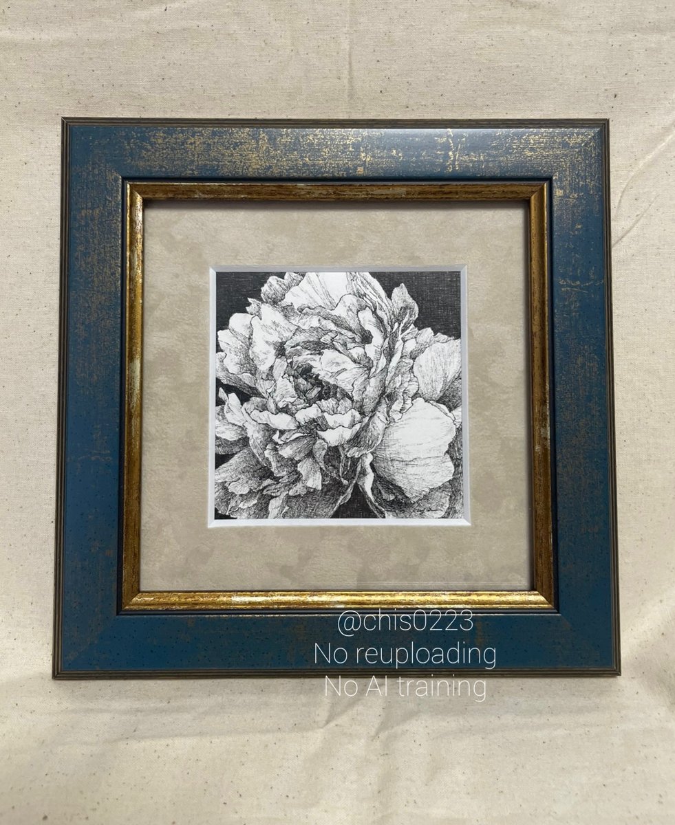 『芍薬』
サイズ:(シート)100x100mm/(額装)200x200mm
素材:ゲルインクボールペン/水彩紙クラシコ5
制作年:2026