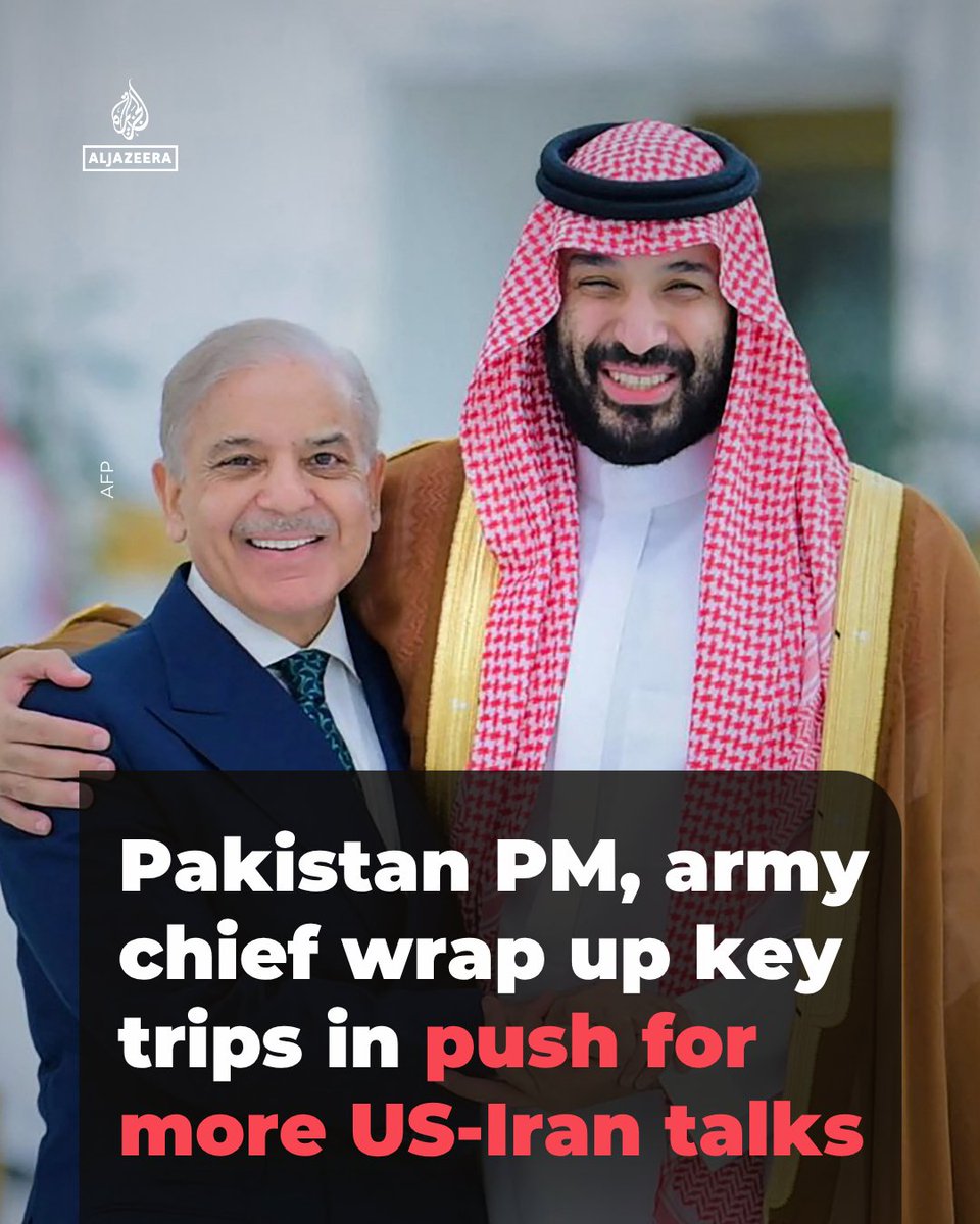 AJEnglish's tweet image. Pakistan’s PM Shehbaz Sharifand and army chief Field Marshal Asim Munir have wrapped up separate diplomatic visits aimed at advancing efforts to end the US-Iran war aje.news/dkz05v