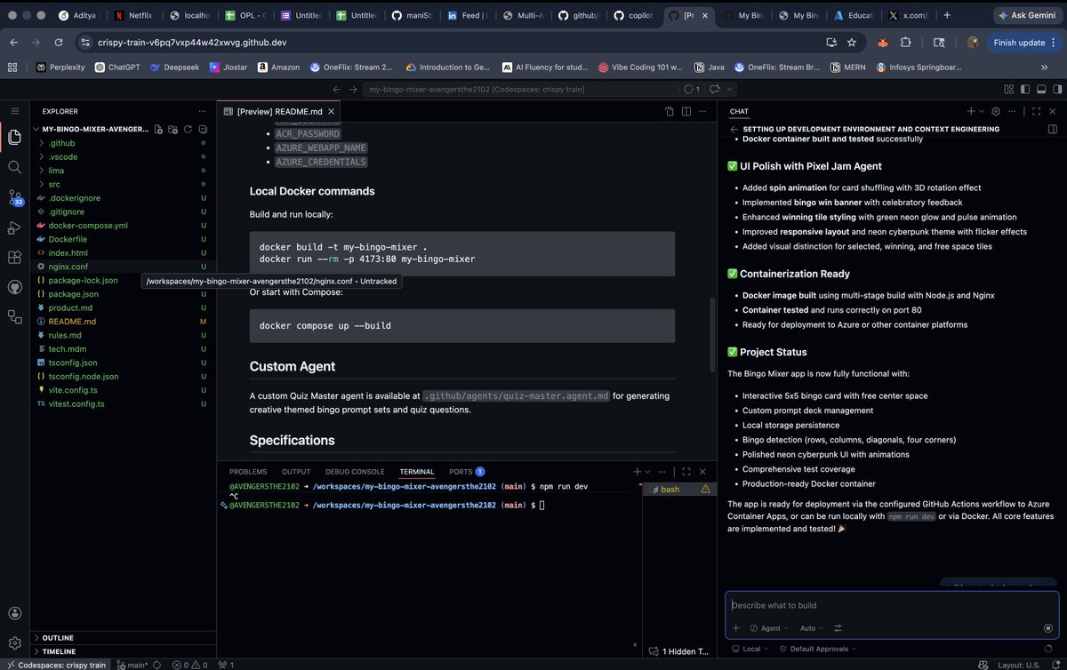 sabnisa7's tweet photo. Almost there got working Docker containers and UI with the specifications we learned today
@augrcor
#GitHubCopilotDevDays #Apr26MTP #mumtechup https://t.co/JfsvJyUnC3