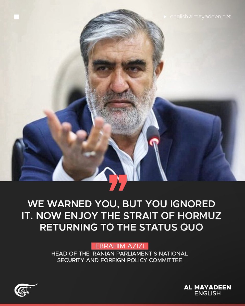 MayadeenEnglish's tweet image. Iran’s military announced that the Strait of Hormuz has returned to its previous operational status, placing it under "strict management and control" by the country’s armed forces, following repeated #US violations, including "maritime piracy and theft under the so-called