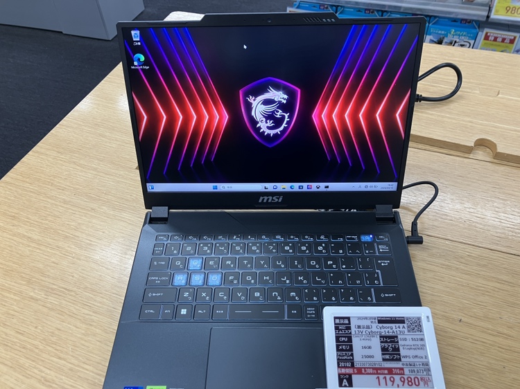 sofmap_reuse's tweet photo. 📢中古パソコンをお探しなら❣

〔展示品〕 Cyborg 14 A13V Cyborg-14-A13UDX-4149JP 

✅Core i7 13620H (2.4GHz)
✅メモリ16GB
✅GeForce RTX 3050 Laptop(6GB)

119,980円！(税込)
液晶画面や本体に目立ったキズはありませんでした👍
【ReCollection広島駅前店】にて販売中です。 https://t.co/moufgwHq9T