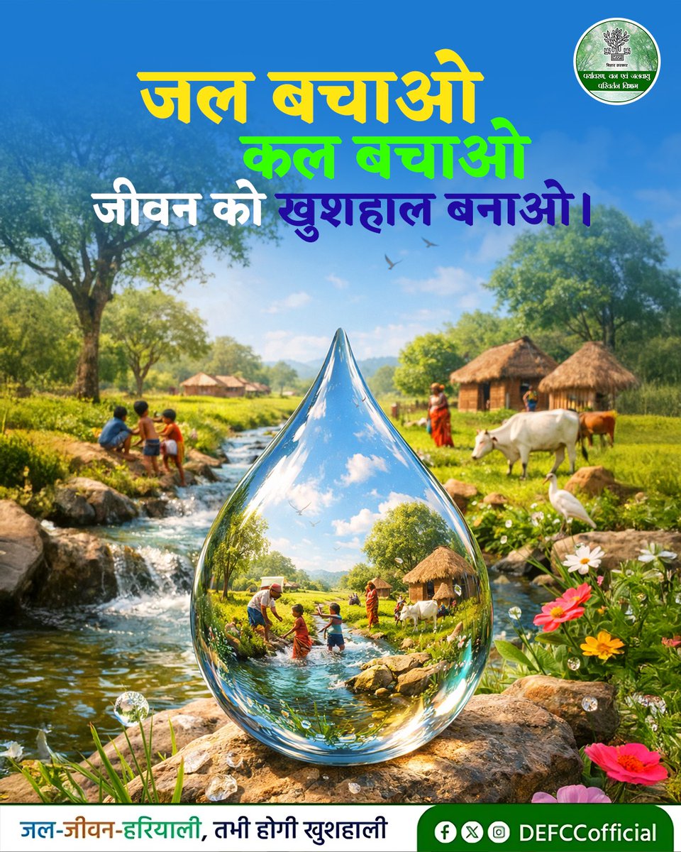 DEFCCOfficial's tweet image. जल संसाधनों का संरक्षण हमारी सामूहिक जिम्मेदारी है।स्वच्छ और सुरक्षित जल स्रोत हमारे पर्यावरण और आने वाली पीढ़ियों के लिए अत्यंत आवश्यक हैं। आइए, जल बचाकर हरित और खुशहाल बिहार की दिशा में कदम बढ़ाएं।

@JJHMBihar @IPRDBihar @moefcc 
#SaveWater #WaterConservation #GreenBihar