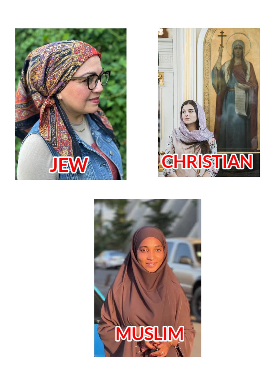 bappah___'s tweet photo. According to Jewish religious law, married women are expected to cover their hair when they are in the presence of men that are not their husbands or close relatives. Hair covering practice is common, especially among Orthodox Jewish women, and is considered as modesty. Jews have more than 12 types of hair covering, including tichel, mitpachat, shpitzel, snood, etc. The picture below shows how tichel covering is.

In Christianity, women cover their hair during prayers, either publicly or privately. To your surprise, all Christian denominations believe that women should cover their hair. But some hold that women should only wear head covering during prayers and worship, while others believe it should be all the time. The picture below shows a Christian woman wearing a head covering, and look at the picture behind her, it is a picture of Mother Mary, also with a head covering.

In Islam, women wear hijab to cover themselves as a sign of modesty and religious obligation outdoors or in the presence of men that are not her close relatives, and also during prayer and worship. But at home or in the presence of her family, she does not have to wear it. The picture below shows how Muslim women wear hijab.

If we look very closely, all the three religions (Islam, Christianity, and Judaism) believe that head covering is something sacred and modest. But I don't know why Muslim women are being abused, dejected, or excluded over hijab concurrently in Nigeria. Does this signify our level of bigotry and intolerance? Harassing our sisters during this JAMB examination in Nigeria is unacceptable, we must stand together and fight it.

Othman Othman

#JAMB #hijab #harassmentprevention #nigeria