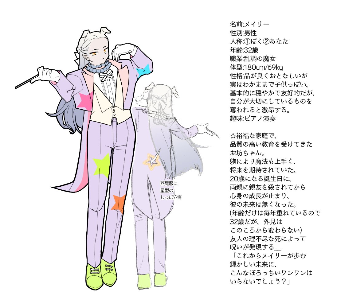 samuirouka's tweet photo. ✨️🐹正解発表👻✨️
わたくし小茂田がデザインしたのは、1番！！乱調の魔女でした！！
投票してくださった方、ステキに描いてくれたまれちゃん、ありがとうございました！
（2枚目は幼少期と友達、3枚目は主催DMに送りつけたありえない長さの生い立ち！よければ読んでみてね⭐️） https://t.co/e4gecCftYI