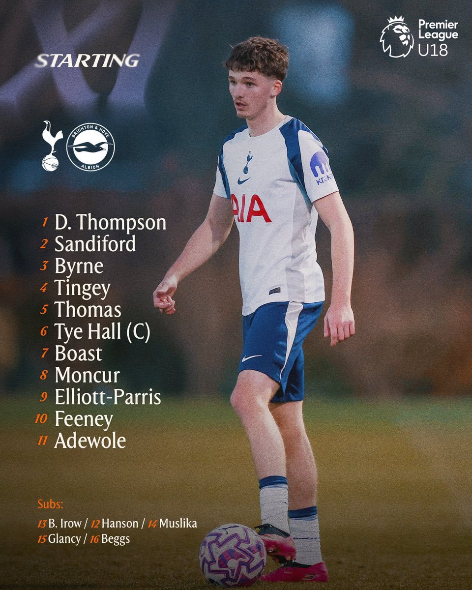 GaryRWard's tweet image. How the U18's line up this morning against Brighton.

Kick off at 1130am on SPURSPLAY.

#THFC #COYS #SPURS #TOTTENHAM #SPURSACADEMY