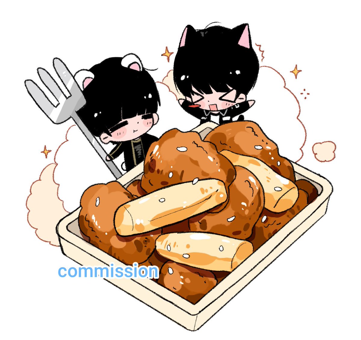 NINALA_tan's tweet photo. [Comm.]
Hot fried chicken and tteokbokki for the most hardworking 🐈‍⬛&amp;🐻‍❄️ (๑ᵔ⤙ᵔ๑)
#CanMaker https://t.co/Jd6KM6czH6