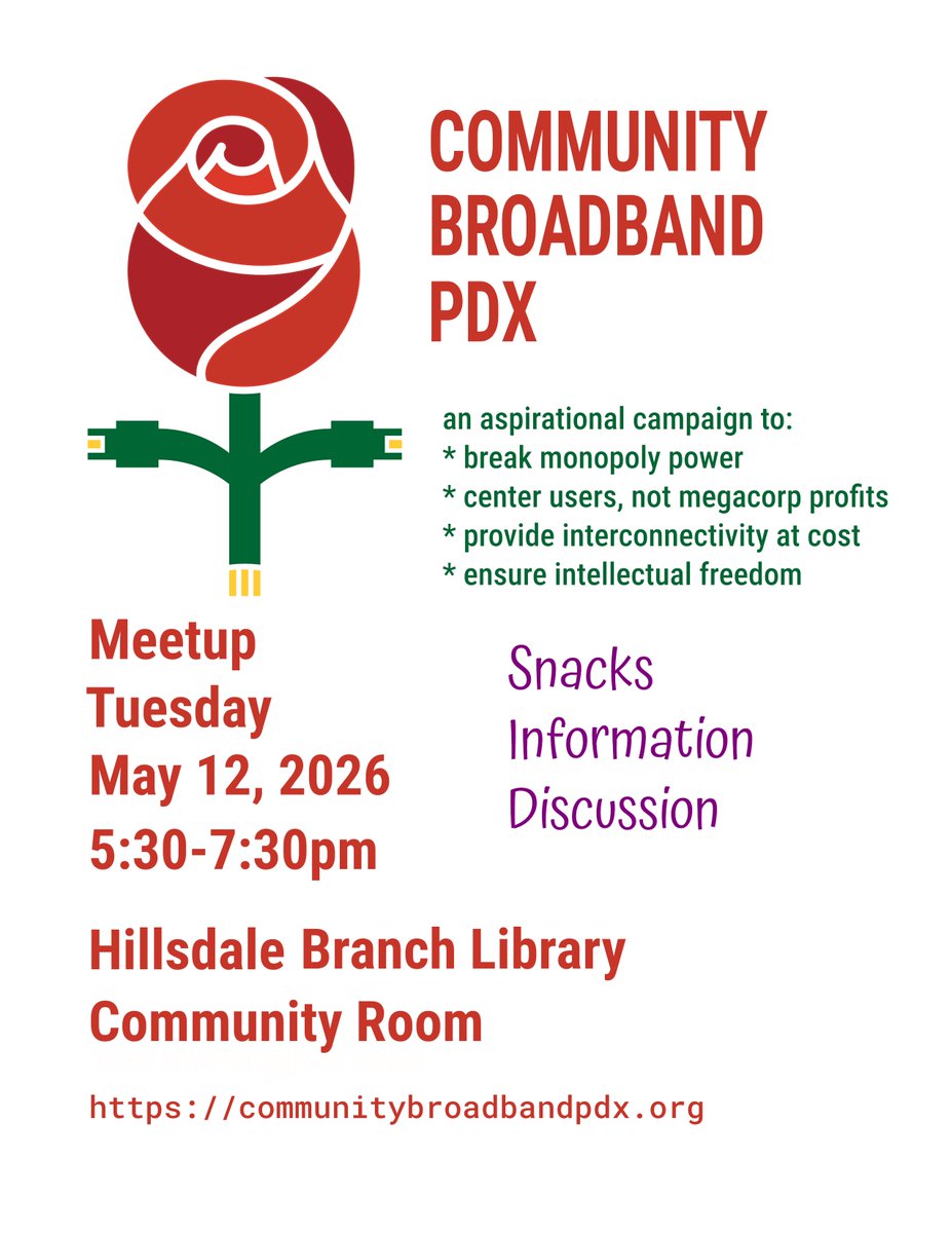 "We  have the power to make access to our city owned fiber optic network  available to everyone. Let’s break the private ISP monopoly power here  in Portland!"