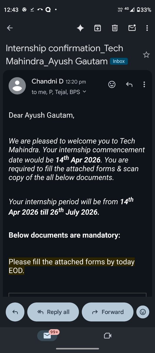 Ayush58739's tweet image. Grateful to start my journey as an Intern at Tech Mahindra!
Excited to learn, grow, and contribute in the field of technology.
Looking forward to this new chapter! 💻✨
#Internship #TechMahindra #Learning #CareerGrowth