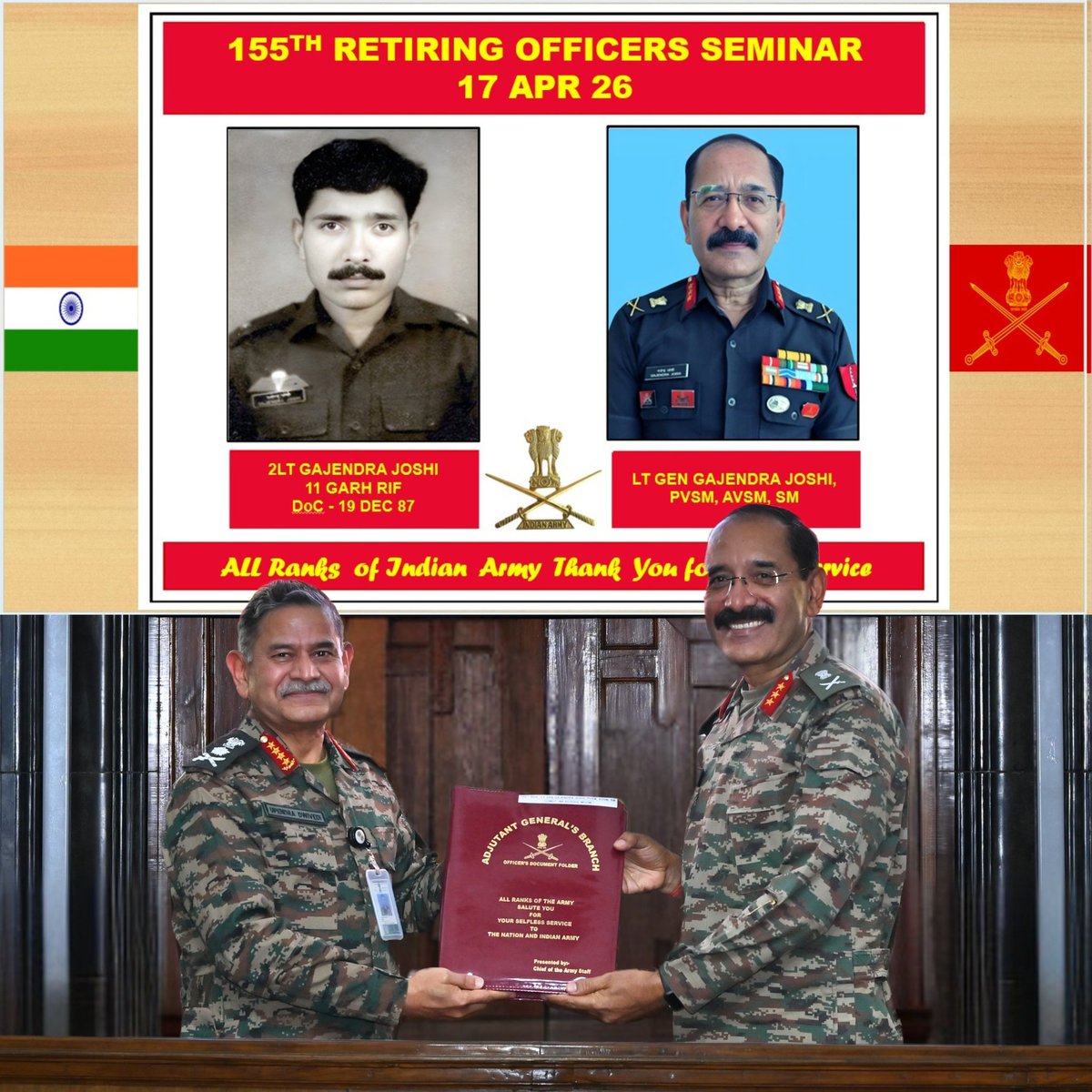 adgpi's tweet image. Honouring a Lifetime of Service to the Nation.

#GeneralUpendraDwivedi, #COAS interacted with the Officers superannuating on 30 April 2026 during the Retiring Officers' Seminar #ROS. #COAS commended the Officers for their selfless service to the Nation &amp;amp; the organisation and