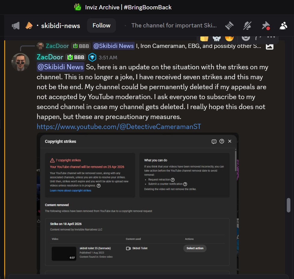XUSERNEON's tweet photo. lol 😭 INVIZ is digging there own grave , if they do not stop and keep striking ST youtubers soon there will be no one in the fandom will make skibidi content and ST toilet will die . 100 % iq  move used by INVIZ 🙏 https://t.co/oFWKIIlG3m