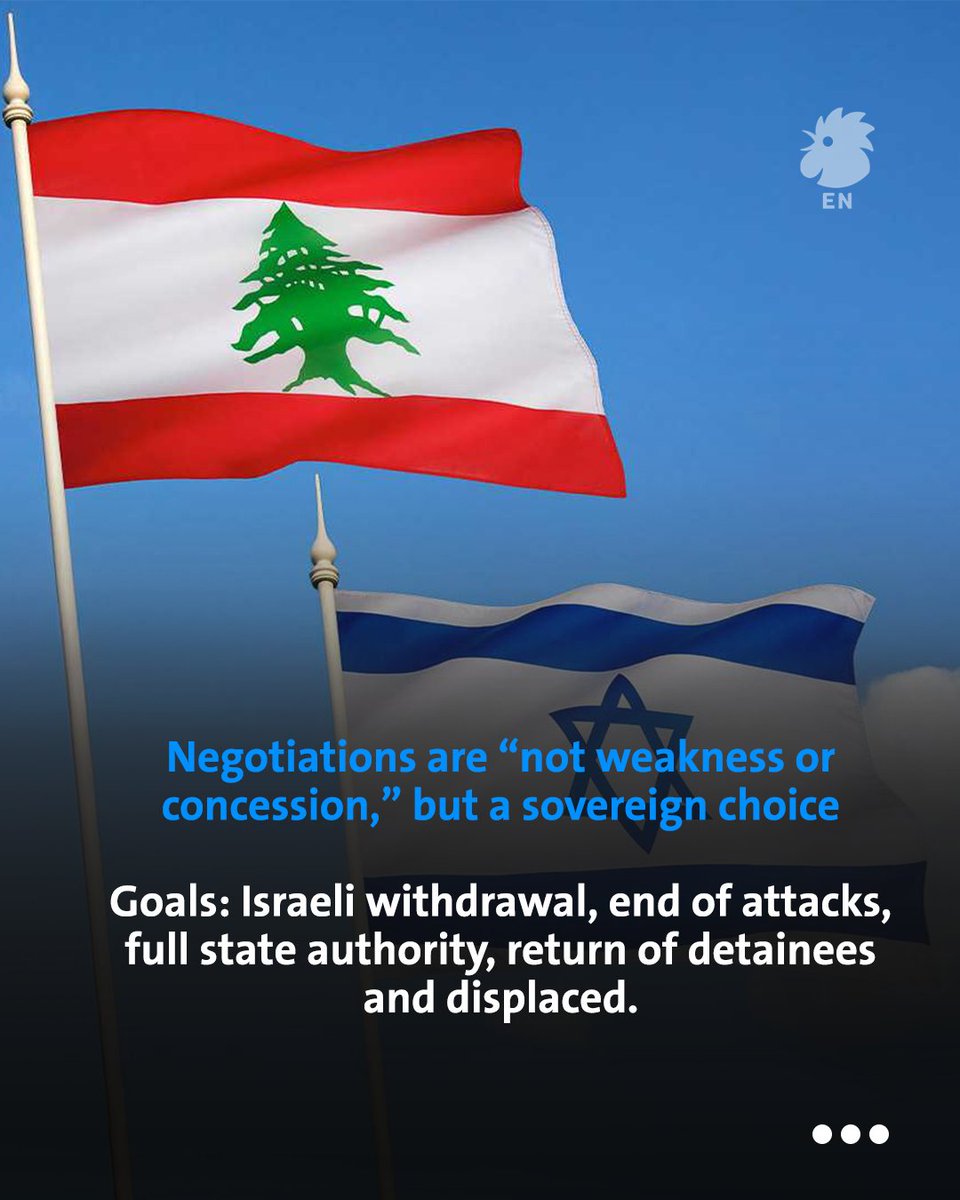 AnnaharEn's tweet image. Aoun frames the ceasefire as a sovereign turning point, rejecting concessions and promising unity, stability, and the return of displaced citizens.

#lebanon #president #aoun #israelisupporterimranniazi 
@LBpresidency