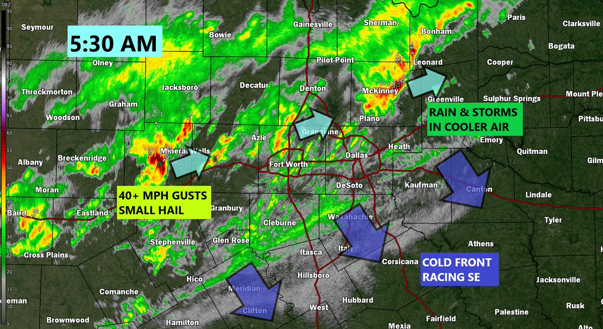 Cold front bringing showers, thunderstorms, and cooler te...