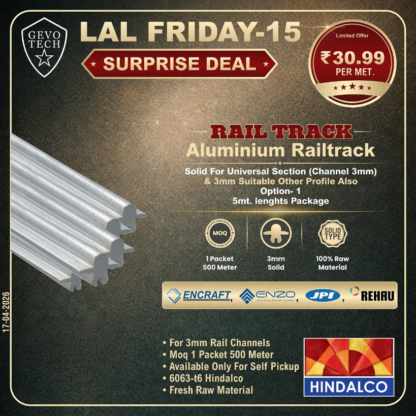 DOCTORWINDOW_IN's tweet image. GEVO TECH ALUMINIUM RAILTRACK SOLID FOR UNIVERSAL SECTION- (CHANNEL 3mm) &amp;amp; 3mm  SUITABLE OTHER PROFILE ALSO  

#doctorwindow #soulofwindows #hardware #hardwareaccessories #door #window #railtrack #aluminiumrailtrack