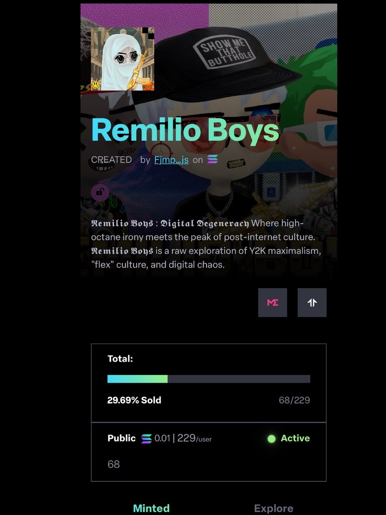 littleretardw's tweet image. I just minted from Remilio Boys.
If you want, I can drop the link 

🔗 launchmynft.io/sol/22963

#NFT #ArtCollector #SolanaNFT
