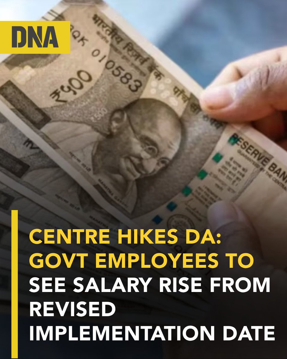dna's tweet image. The Centre has raised Dearness Allowance by 2 percent to 60 percent for government employees and pensioners, effective January 2026, with arrears included.

#DNAUpdates | #GovernmentSalary | #DA