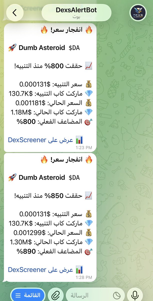 A3T's tweet photo. اكثر من 800% وللحين بالبدايات
كل هذا راح يطوفك لانك ماشغلت البوت عندك..

كل اللي عليك تبدا بالبوت START وتنطر التنبيهات ومجاني بالكامل 🆓

#pumpfun #memecoins #crypto #dexsalertbot #عملات_رقمية #ميم_كوين https://t.co/pon5II7Qzs