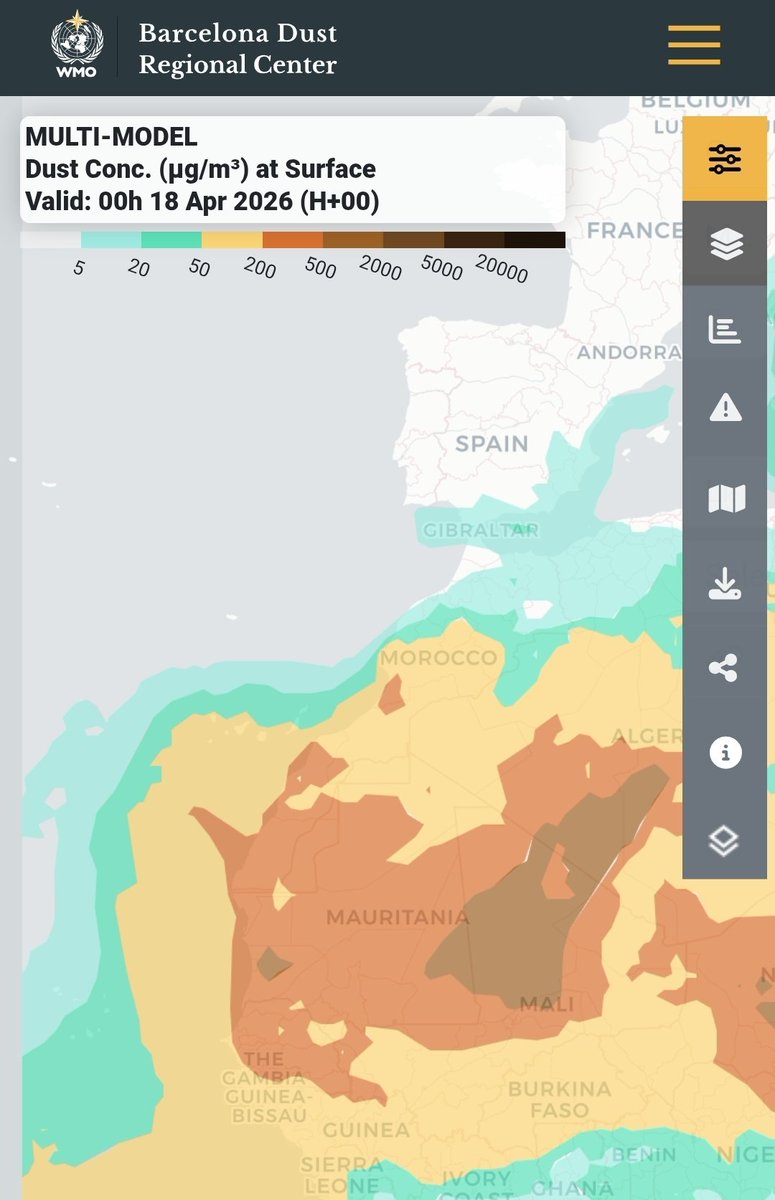 AirCanLab's tweet photo. la entrada de aire norteafricano aumenta las concentraciones de partículas respirables PM10, que de momento se mantienen moderadas, con valores  100-160  μg/m³  en Gran Canaria y sur de Tenerife y por debajo de 80 μg/m³ en el resto del Archipiélago https://t.co/wR705MN22n