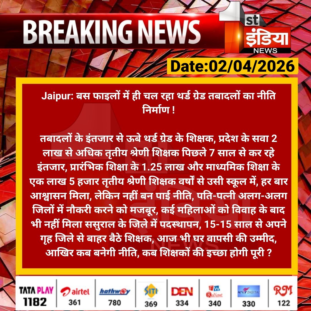 3GTGO's tweet photo. पति पत्नी विधवा विकलांग गंभीर रोगी एकल महिला 15सालो से 700 km दूर है उन्हे
वरिष्ठता नहीं ट्रांसफर की है दरकार
3ग्रेड शिक्षक ट्रांसफर करो सरकार
@BhajanlalBjp @madandilawar @narendramodi @AmitShah @BJP4Rajasthan @RajCMO @RajGovOfficial @1stIndiaNews @zeerajasthan_ @News18Rajasthan https://t.co/3L8MsMJVeu