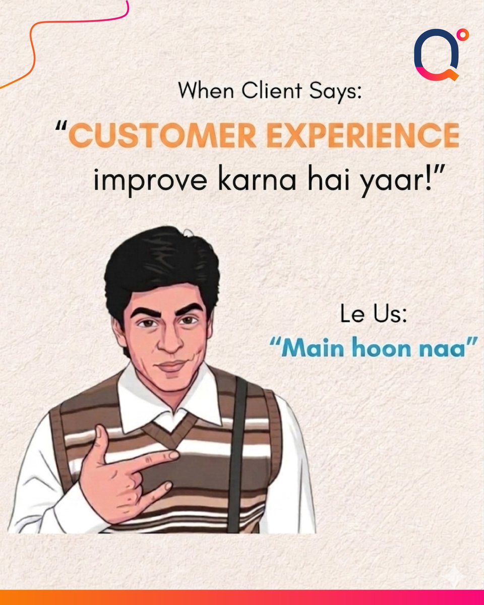 QDegrees's tweet image. Client bole problem hai…
Hum bole solution ready hai 😎
QDegrees always says… Main hoon naa!
#QDegrees #CustomerExperience #CX

[Meme, Brand Success, Branding, Viral meme, Main hoon naa, Trending memes, Business growth]