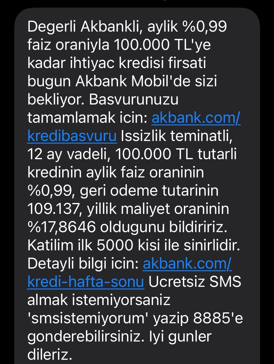 krediadam's tweet photo. Hafta sonuna özel 5000 kişi ile sınırlı ihtiyaç kredisi çabuk olun.

Mevcut müşteriye Akbank'tan 100.000 TL %0.99 Faizli 12 ay vadeli kredi kampanyası.

Beğenip takip etmeyi unutmayalım:)
Kişiye özel kampanyadır.
(Reklam ve işbirliği degildir) https://t.co/DYYumHAg82