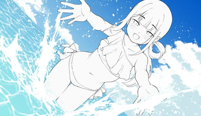 沖縄の海で大はしゃぎの、元男の子「夏向くん」。