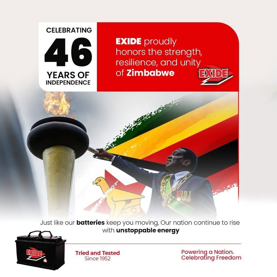 ExideZim's tweet photo. Happy Independence Day Zimbabwe.
Let’s continue cherishing our past as we build a prosperous future. 
#exidezimbabwe 
#zimat46 
#independenceday
#esteemedbrands
@KUDZIELISTER2 @Mavhure @takemorem1 @zimlifestylemag https://t.co/sLFaSnkV9N