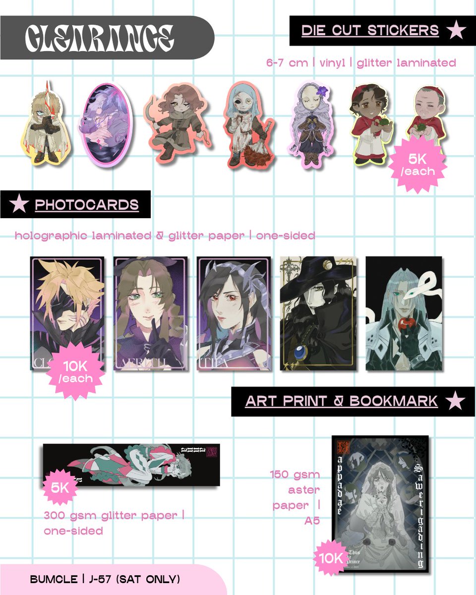 [♡ + ↻ appreciated!]  

exntrc's #cf22 batch 2 preorder  (ゝω・´★) 
📆18-23 april
💌 ots pickup &amp; mail order
🦆 bumcle J-57 
☁️ ff7, silent hill f, bg3, iwtv, original, clearance (various) 

(1/3)
#cf22catalogue