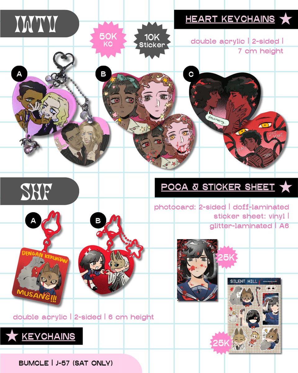 exntrc_'s tweet photo. [♡ + ↻ appreciated!]  

exntrc's #cf22 batch 2 preorder  (ゝω・´★) 
📆18-23 april
💌 ots pickup &amp; mail order
🦆 bumcle J-57 
☁️ ff7, silent hill f, bg3, iwtv, original, clearance (various) 

(1/3)
#cf22catalogue https://t.co/6AuD5JtVKq