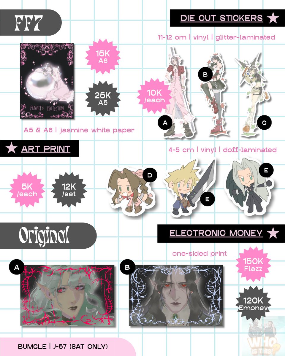 exntrc_'s tweet photo. [♡ + ↻ appreciated!]  

exntrc's #cf22 batch 2 preorder  (ゝω・´★) 
📆18-23 april
💌 ots pickup &amp; mail order
🦆 bumcle J-57 
☁️ ff7, silent hill f, bg3, iwtv, original, clearance (various) 

(1/3)
#cf22catalogue https://t.co/6AuD5JtVKq