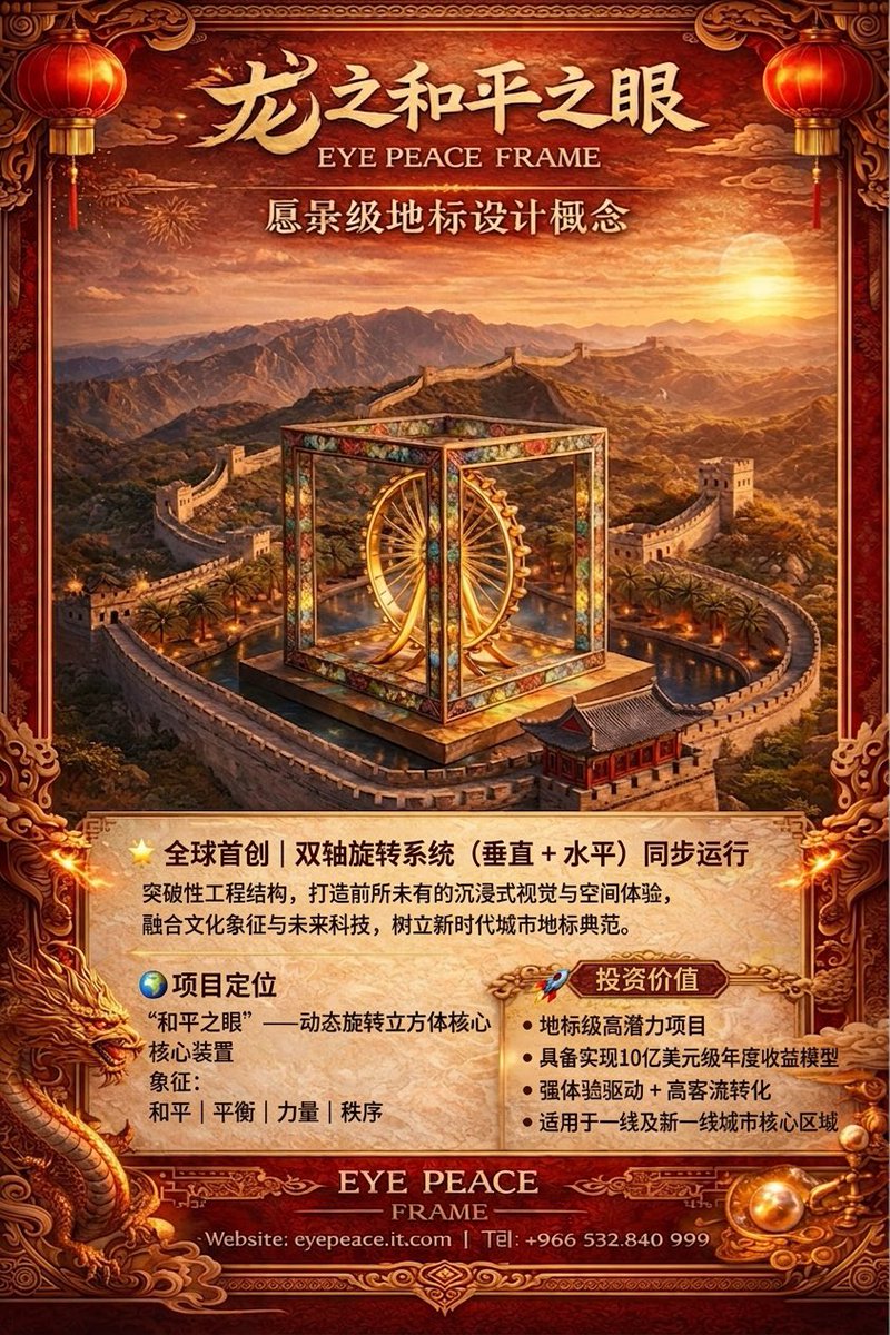 eye_peace56677's tweet image. 全球首创双轴旋转地标｜龙之和平之眼
一个融合文化与未来科技的世界级项目，
正在寻找中国投资伙伴。
10亿美元级潜力｜城市新地标

欢迎合作
🌐 eyepeace.it.com
📩 info@eyepeace.it.com

#Huawei #华为
#BYD #比亚迪
#RealEstate #房地产
#WeChat #微信
#Weibo #微博
#Douyin #抖音
#小红书