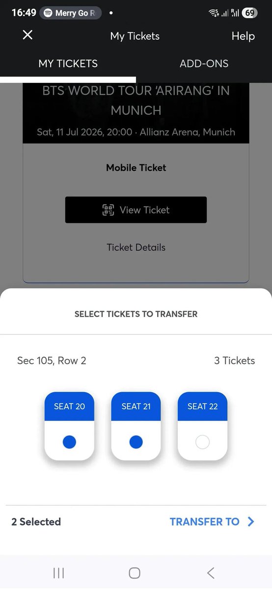 HELLO ARMYS ‼️🇩🇪🥳🥳
WTS 3X BTS TICKETS IN MUNICH 🇩🇪🇩🇪🇩🇪

📍Allianz Arena • Munich , Germany 

Sat, July 11, 2026, 8:00 PM

3 tickets 
SECTION 105  ROW 2 

PRICE ::€250 each can negotiate ☺️✅️

I GOT EXTRA TICKETS, SO I WANNA LET THESE GO —
Transfer through Ticketmaster ✅️