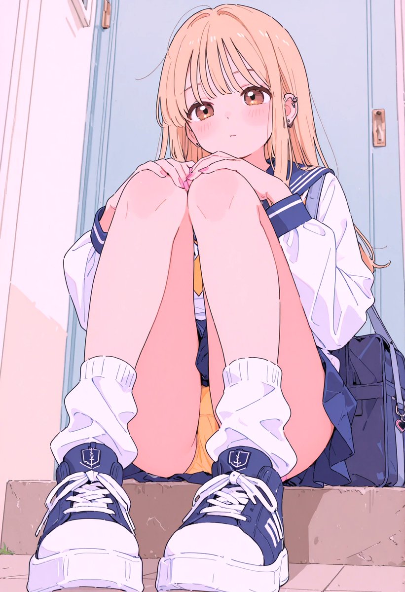 kakudan67's tweet image. 「JCさん」①
本日はギャルさん。
金髪とルーズしかギャル要素なかったのでピアスとネイルを追加。
JCなのであんまりケバいのはやめとく。
SFW illustration   #AIart #AIイラスト