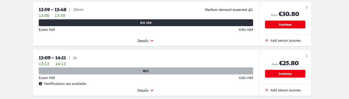 ohio2137XD's tweet photo. @richabvb09 I honestly expected a bigger price difference? ICE train I guess guarantess you a seat (?) compared to Regio train. https://t.co/AaijJA2oIj